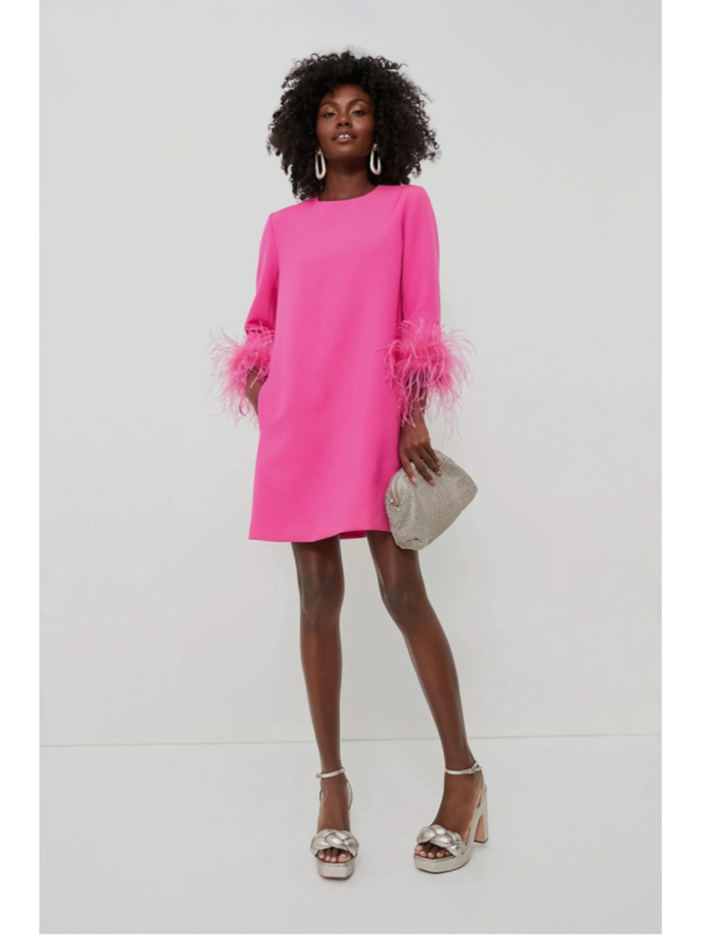 New Tuckernuck Women Hot Pink Feather Cuff Shift Ellie Mini Dress S Party Glam